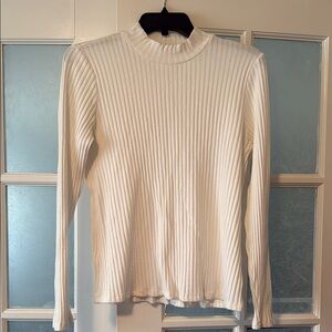 Liverpool Cream Ribbed Long Sleeve Top with Mandarin Collar